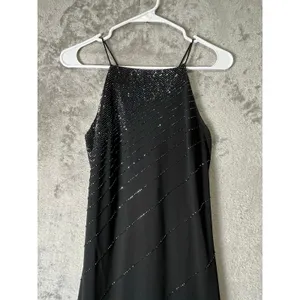 Vintage Black Beaded Sequin Halter Dress‎ Formal Evening Gown Cocktail Party SM thumbnail 2