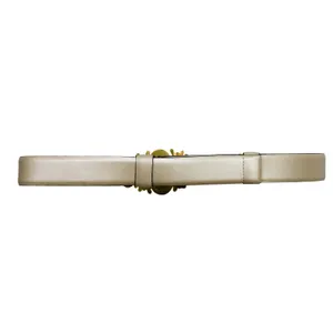 Vintage Chicos White Pearly Stone Buckle Champagne White Leather Belt Retro thumbnail 4