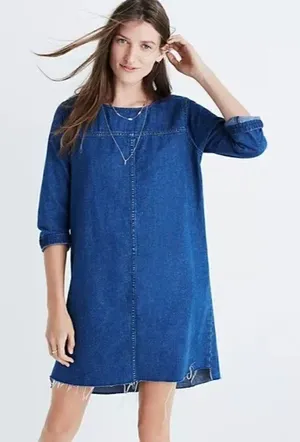Madewell Denim Step‎ Hem Shift Mini Dress XS thumbnail 1