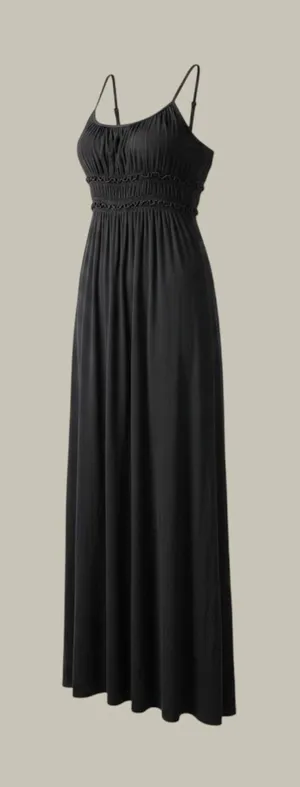 Spense Black Maxi Dress Womens Large Smocked Empire Waist Braided Strap Slvless thumbnail 1