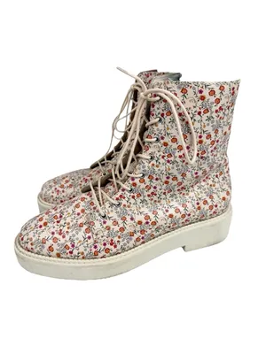 Schutz McKenzie Napa Mini Floral Lace Up Zipped Combat Boots Cream Size‎ 8.5 thumbnail 4