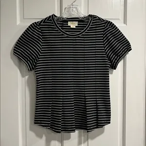 Maeve by Anthropologie Black and White Striped Peplum Top Size XS thumbnail 3