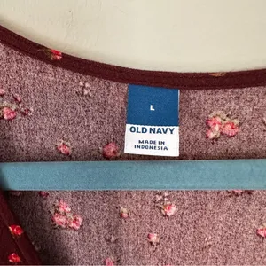 Old Navy Burgundy Puff-Sleeve V-Neck Midi Dress NWT NEW Large Burgundy Floral thumbnail 9