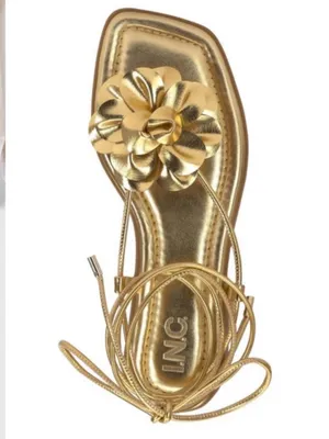 NEW INC Int'1 Concepts Glima Flower Ankle Wrap Sandals Gold Size 6 thumbnail 2