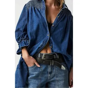 Free People Western Bohemian Vanessa Denim Tunic Top Shirt Dress Size Medium thumbnail 6