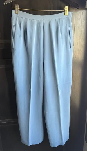 Valerie Stevens 100% Silk Pants Blue Wide Leg High Rise Pleated Vintage petite 6 thumbnail 1