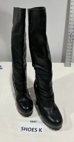 Woman’s Hinge Leather Tall Platform Strappy Boots 9.5 M Black thumbnail 1