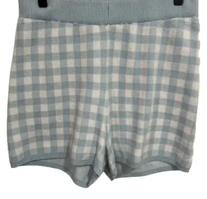 Altar’d state Baby Blue Gingham Checker Knit Shorts Size Large thumbnail 1