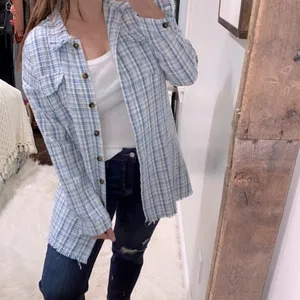 SHEIN trendy blue tweed shirt jacket size large thumbnail 2