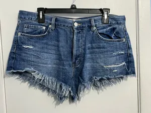 Free People Cut Off Jean Shorts Size 30 High Rise Button Fly Distressed Festival thumbnail 1