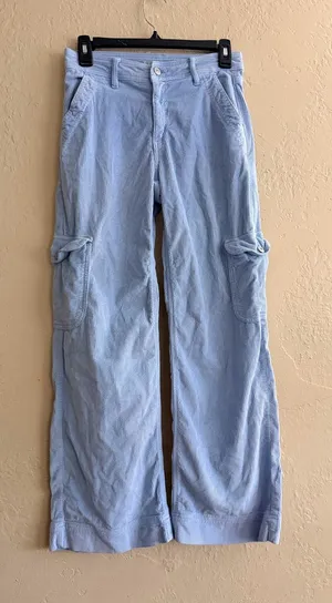 American Eagle Outfitters Light Blue Wide-Leg Corduroy Cargo Pants size 0 short thumbnail 1