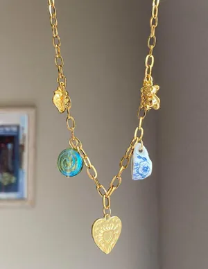 Handmade vintage cottage retro fairy style quality material mix gold stainless steel necklace🌝🍃 thumbnail 2