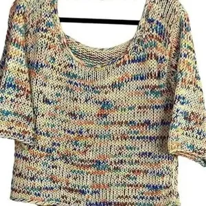 Zara Chunky Knit Relaxed Sweater 3/4 Sleeve Scoop Back S Multicolorfull Cream thumbnail 13