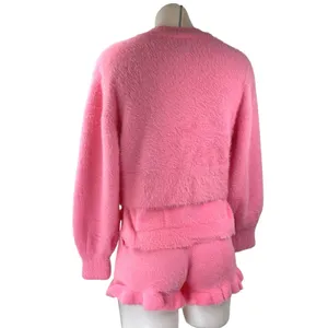 ASOS Pink Fleece Cardigan Short Sleeve T Shirt Shorts Sweater 3 Piece Set Size 2 thumbnail 4