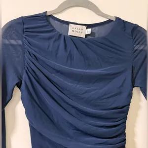 NWT Hello Molly Oceans Secret Long Sleeve Mesh Mini Dress Navy Size S thumbnail 8