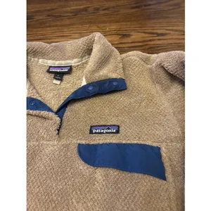 PATAGONIA Re-Tool Women's Large Snap T Fleece‎ Soft Pullover Brown/Navy~EUC thumbnail 2