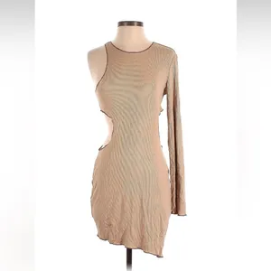 Superdown Katarina Cut Out Tan Brown‎ Cream Asymmetrical Mini Dress Small thumbnail 4