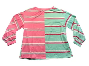 Womens Pink Mint Green Striped Colorblock Long Sleeve Shirt Top Pastel‎ SZ Small thumbnail 1