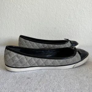 Tory Burch Skyler Grey Quilted Wool and Patent Leather Flats Size 10 thumbnail 4