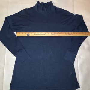 LL Bean Womens SoftFlex Blue Mock Neck Pullover Long Sleeve Thumb Hole Tunic Top thumbnail 8