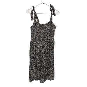 Angel Maternity Dress Women M Navy Floral Boho Smocked Tie Strap Tiered Midi thumbnail 4