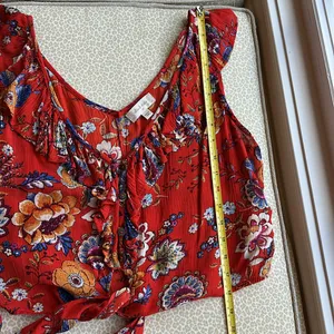NWOT Altar’d State Red Floral Crop Top with Ruffle Accents & Tie at front size M thumbnail 10