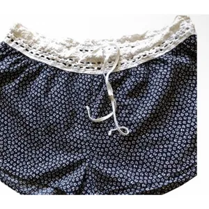 Aerie Navy Floral Lounge Shorts Crochet Waist Drawstring Women’s Large thumbnail 2