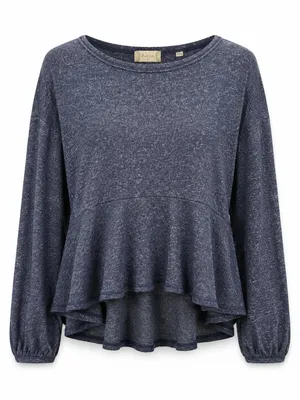 Altar’d State Navy Marled Ruffle Peplum Long Sleeve Top Medium thumbnail 2