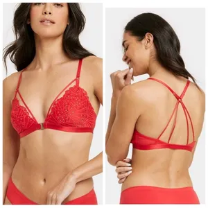 Auden Front-Close Lace Ling Bralette Red Small NEW thumbnail 2