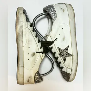 Golden Goose White Sneakers with Silver Glitter and Leopard Star Size 39 thumbnail 2
