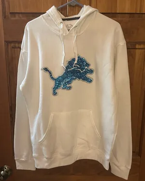 National Football League Detroit lions hoodie sweater sweatshirt! Sequin logo mascot! Size Large thumbnail 1