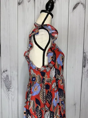 Ee:some Floral Tiered Ruffled Maxi Sundress Size L Smocked Back Sleeveless thumbnail 5