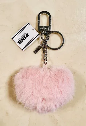 VICTORIA’S SECRET PINK Faux Fur Heart Keychain Bag Charm Dollhouse Pink thumbnail 1