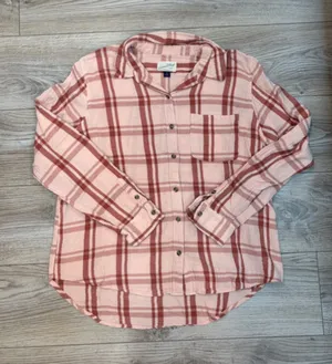 Pink Plaid Oversized Flannel Button Up M thumbnail 1