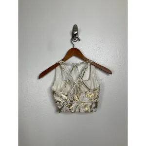 Buffbunny Collection White Gold Snakeskin Foil‎ Strappy Sports Bra XS Longline thumbnail 2
