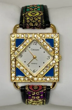 Vintage Cassant gold tone women’s watch 29mm quartz rhinestones running thumbnail 1