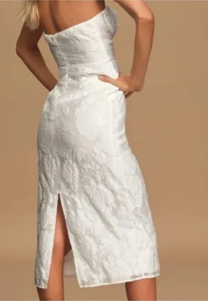 Lulus From this Day White Floral Jacquard Strapless Midi Dress thumbnail 3
