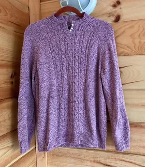 VINTAGE PINK PEARL BUTTON TURTLE NECK KNIT SWEATER Size L thumbnail 1