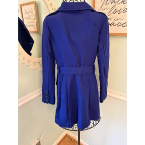 Guess Trench Coat Womens Small Blue Good Wool Blend‎ Double Breasted Belted thumbnail 4
