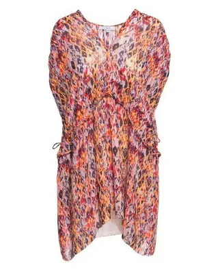 IRO Orange Plum Ohno Abstract Tribal Print Mini Flowy Tie Waist Sleeveless Dress thumbnail 3