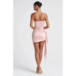 NWT Babyboo Leoni Blush Pink Satin Ruched Strapless Mini Dress Womens Size XS thumbnail 4