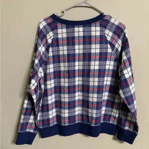 Aerie Flannel Cotton Blue and White Pullover Sweatshirt Size Medium Top thumbnail 2