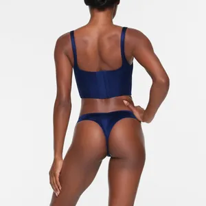 Skims Stretch Satin Corset in Neptune thumbnail 3