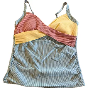 Lands' End Tankini Top Womens Size 16 Blue White‎ Stripe Colorblock Twist thumbnail 1