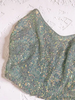 American Threads Aqua Iridescent Sequin Corset Top – NWT Size Small thumbnail 6