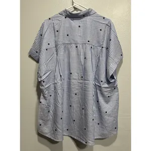 JANE & DELANCEY Womens 2X Button Front Top Blouse Cap Sleeve Stripes Star **Flaw thumbnail 2