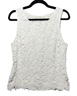 Saint Tropez West Top White Floral Lace‎ Overlay Sleeveless Tank Small thumbnail 1