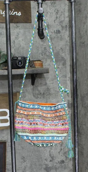 lovestitch Womens Braided Embellished Shoulder Bag Blue Multi One Size thumbnail 1