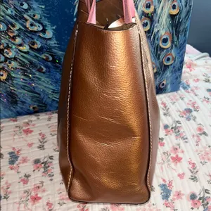 Coach Rose Gold Metallic Tote Bag with Pink Canvas Straps thumbnail 4