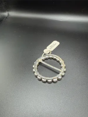 Vintage Czech Crystal Circle Brooch/Scarf Belt Slide – Clear Rhinestone Accent thumbnail 3